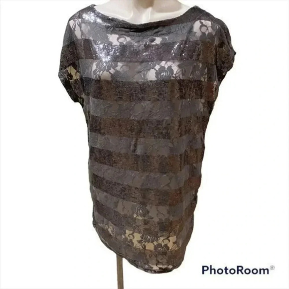 Vertigo Tops - Vertigo Lace and Sequin Embellished Grey Top